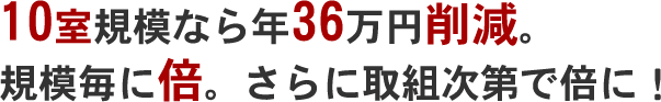 10室規模なら年36万円削減。規模毎に倍。さらに取組次第で倍に！